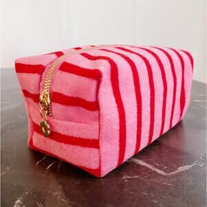 Terry Cloth Striped Cosmetic Case Red Pink